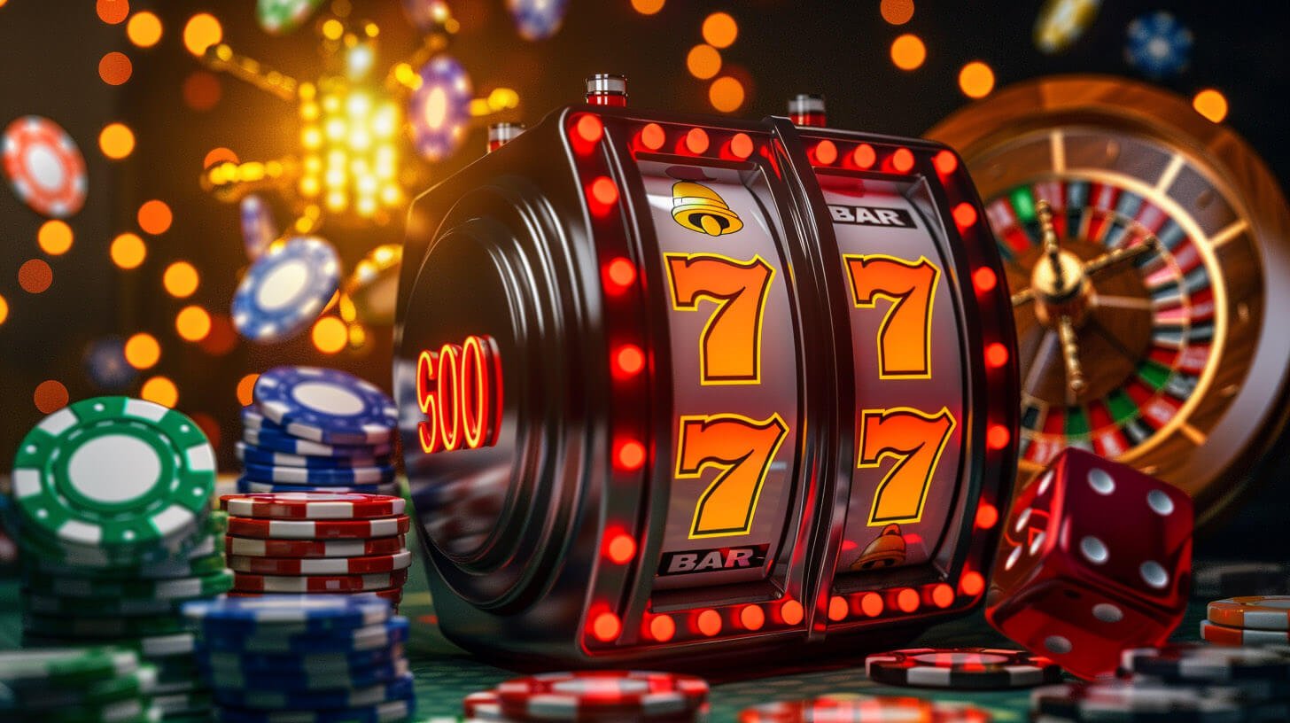 Mesin slot online warna-warni dengan tema neon